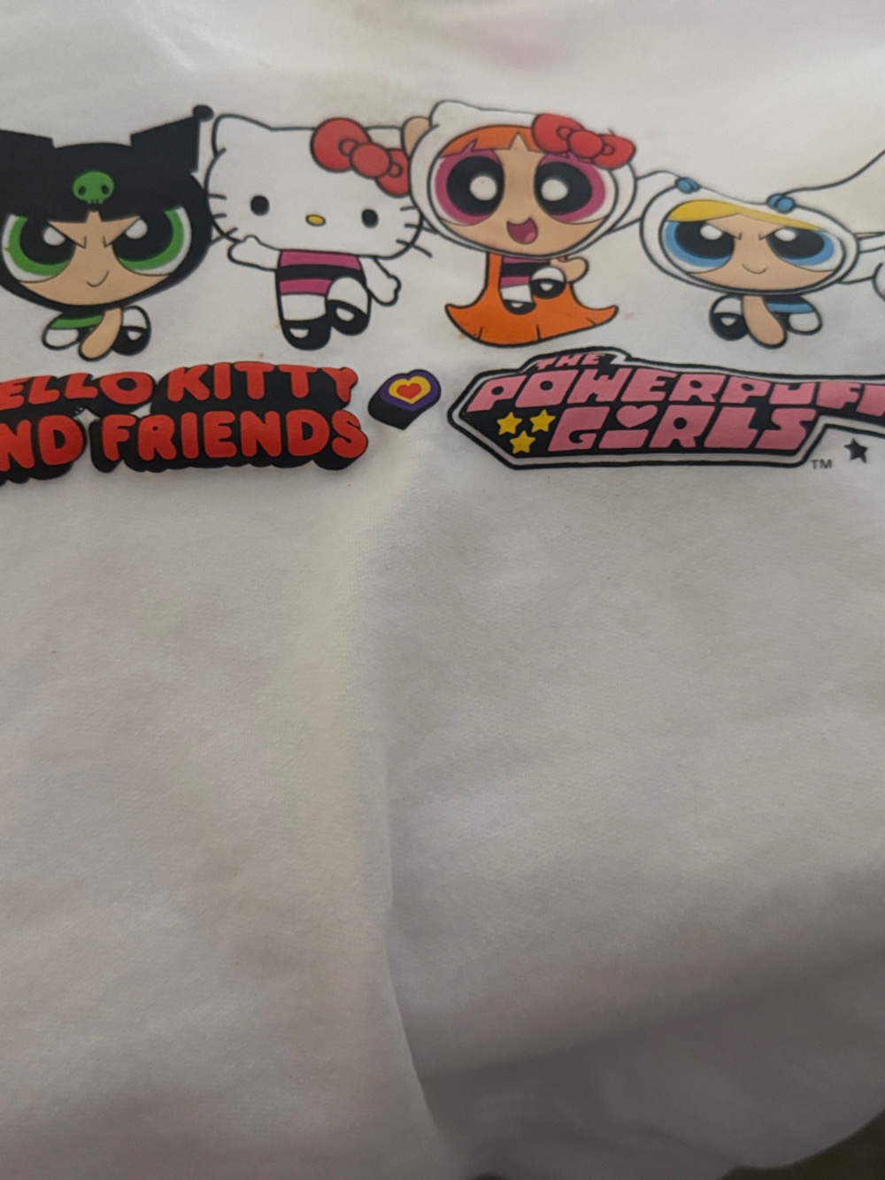 Hello Kitty & Powerpuff Girls White Graphic Crewneck Sweatshirt